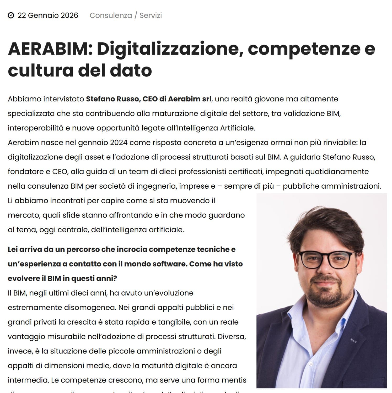 L'articolo «AERABIM: Digitalizzazione, competenze e cultura del dato» pubblicato su BIM Portale